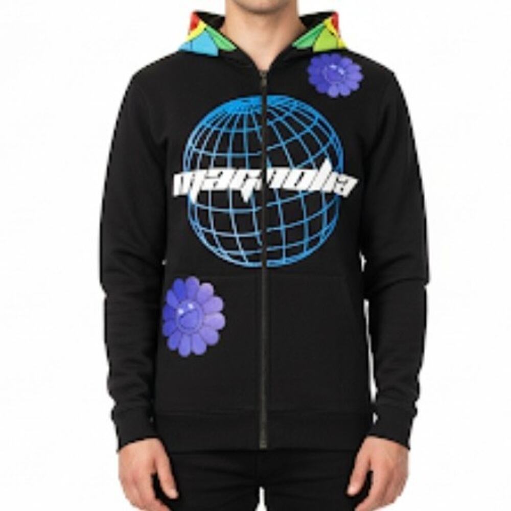 Magnolia Hoodie Sweatshirt Mens Med Lg Blackull Zip Logo Flower logo Cozy